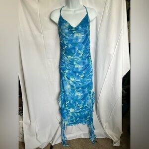 SHEIN Privé Women's Full Printed Ruffled Hem High Side Split Dress